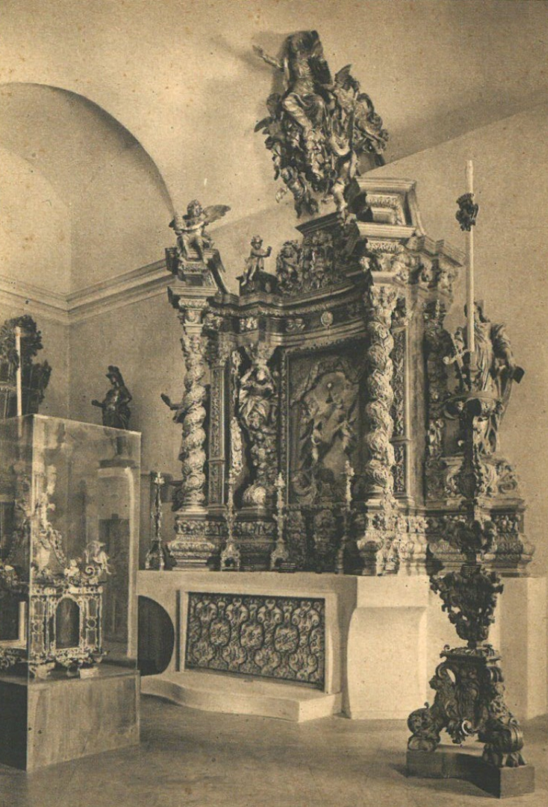 Mostra del Barocco Piemontese, Giugno   Ottobre 1937 XV. Grande altare scolpito e dorato (da Casale)   Candelabri in bronzo dai SS. Martiri   Principi del secolo XVIII (sala 14), cartolina promozionale